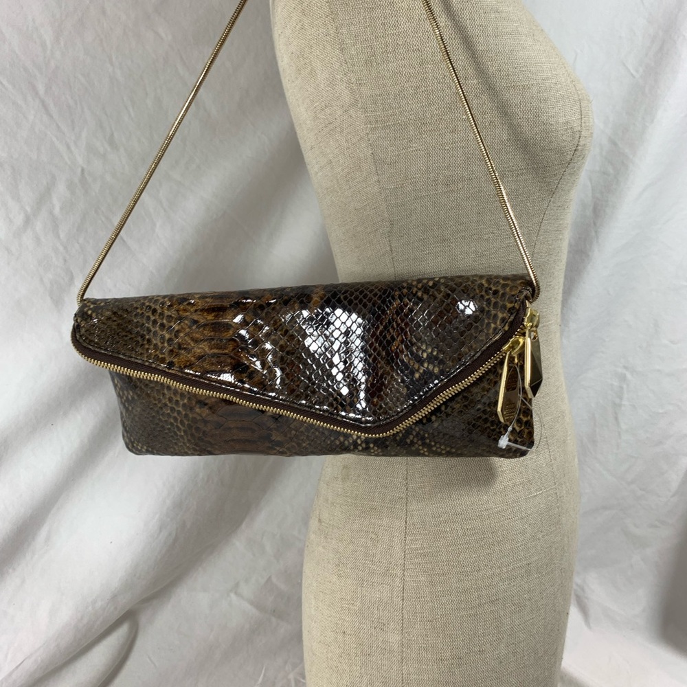 Genuine vintage HENRI BENDEL brown patent leather bag with faux snake